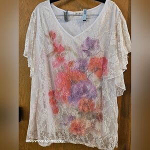 Brittany Black 1x  Flower Print Shirt